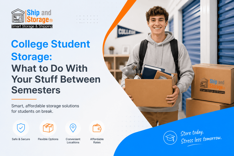 TL;DR: College Student Storage is one of the most overlooked headaches of the school year — dorm move-outs, summer breaks, and study-abroad gaps leave nowhere to put a semester's worth of stuff. ShipAndStorage handles it with dorm pickup, secure storage, and delivery back when you need it. It's the second-to-last day of finals. Your dorm room looks like a bomb went off. A mini-fridge in the corner, four boxes of textbooks in the middle, winter coats piled on a bed you no longer have a mattress for. And you're standing there thinking one thing: how am I supposed to get all of this home — or store it — in the next 48 hours? That's the reality of College Student Storage every spring, and it's why more students (and more parents) are ditching the rental truck and figuring out a smarter way. The Real Problem With Between-Semester Storage Colleges don't leave much room for logistics. Move-out windows shrink to 48–72 hours. RAs enforce fines for leaving items behind. Parking lots overflow. And whether it's summer break, winter break, or a study-abroad semester, students face the same brutal question: where does all this stuff go? Three common attempts at solving it: Driving it home — only realistic if home is within 4–5 hours Renting a self-storage unit — expensive, requires a truck, and locks students into monthly fees Throwing it away — wasteful and expensive to replace next semester The fourth option — smart college student storage with pickup and delivery — is what quietly changed the game. When Do Students Actually Need Storage? Between-semester storage isn't just a summer thing. Students hit this problem at multiple points during the year: Scenario Typical Storage Window Summer break 10–14 weeks Winter break 3–5 weeks Study abroad semester 4–6 months Summer internship in another city 8–12 weeks Gap semester Full semester or longer Moving from dorm to off-campus 2–8 weeks Each one requires flexible, short-term storage — not a 12-month self-storage contract. Your Options for College Student Storage Students usually try one of four approaches. Only one consistently works without stress. 1. Take It Home Works if you live within a short drive. Falls apart when the family car can't fit a mini-fridge, monitor, futon, and three suitcases. 2. Rent a Self-Storage Unit Expensive for what students actually need. A 5x5 unit near campus starts at $80–$150 per month, plus a truck rental, plus long-term contracts most students won't fully use. 3. Store With a Friend Awkward. Unreliable. And if that friend graduates or transfers, you're back to square one. 4. On-Demand Pickup Storage The modern option. Services like ShipAndStorage collect items directly from the dorm, store them all summer, and deliver them back to the new dorm or apartment. No truck, no contract, no hassle. For most students, option four is the clear winner — especially with storage pickup and delivery built into the service. Best-Fit Scenarios for College Student Storage The model adapts to nearly every student situation. A few examples: Summer Break The classic scenario. Store dorm essentials — bedding, mini-fridge, books, seasonal clothes — for the entire summer. Summer storage for college students with dorm pickup eliminates the drive home entirely. Study Abroad Study-abroad students face an extreme version of the problem — 4–6 months away, sometimes overseas. Dorm storage with ShipAndStorage means nothing has to be shipped internationally and back. Summer Internships Landing a summer internship in NYC, LA, or DC? Ship a small box of essentials directly to your intern housing instead of dragging suitcases across three airports. Students at NYC-based colleges can even coordinate bag storage in NYC for the transition between dorm and internship apartment. International Students For students returning home to other countries, storage is the only sane option. Flying home with a semester of belongings is impossibly expensive — and usually against airline weight rules. Between Dorm and Off-Campus Move Every year, thousands of students move from a dorm to an apartment mid-summer. Storage bridges that gap without paying two rents. What Can You Store? Pretty much everything from a dorm. Here's a quick reference: Item Category Examples Boxes Textbooks, clothes, kitchenware, decor Luggage Suitcases, duffel bags, backpacks Bedding Pillows, comforters, mattress toppers Small Furniture Folding chairs, mini-fridges, lamps, fans Electronics Monitors, printers, TVs (boxed) Specialty Items Sports gear, instruments, art supplies Full size and weight limits are listed on the ShipAndStorage college storage services page. How ShipAndStorage Handles College Student Storage The ShipAndStorage process is built specifically for the college move-out window. Four clean steps: Step 1: Prepare Your Items Pack dorm essentials into boxes or bags. Need supplies? Order packing material ahead of time. Step 2: Pickup or Drop-Off ShipAndStorage picks up directly from the dorm — no truck rentals, no facility runs. Students can also drop items off if they prefer. Step 3: Secure Storage Items stay in a climate-controlled, 24/7 monitored facility for the entire break. No long-term contract required. Step 4: Delivery Back to You When the next semester starts, schedule a delivery to the new dorm, apartment, or family home. Everything arrives ready to unpack. For students whose summer plans take them elsewhere first, Ship to Storage lets items go directly into storage without needing a scheduled pickup. Why Pickup Storage Beats Traditional Self-Storage Self-storage was built for long-term needs. Between-semester storage isn't long-term — and it doesn't need to be complicated: Traditional Self-Storage ShipAndStorage Long-term lease required Flexible, semester-specific terms Rent a truck to move items Pickup at the dorm — no truck needed Pay for empty space Pay-by-item — only for what you store 25-minute drive to access No facility visits required No insurance included Free $250 insurance per item Limited delivery options Door-to-door delivery to new dorm For anyone comparing college storage services, that table sums it up. For broader move-out prep, U.S. News college resources offer helpful checklists that pair well with smart storage planning. FAQs Where should college students store their stuff between semesters? The easiest option is a pickup-and-delivery service like ShipAndStorage. It collects items from the dorm and delivers them back when the next semester starts. How much does college student storage cost? ShipAndStorage uses pay-by-item pricing with six months free on round-trip bookings. That covers an entire summer at zero monthly cost. Can ShipAndStorage pick up items directly from the dorm? Yes. Dorm pickup is available at colleges across the U.S. — schedule online and ShipAndStorage handles the rest. What happens to items during summer or winter break? Items are stored in a climate-controlled, 24/7 monitored facility with free insurance up to $250 per item. Is student storage worth it for parents? For families more than a few hours from campus, absolutely. It saves the cross-country drive, the truck rental, and the garage space at home. How does storage work for study-abroad students? Store your dorm items with ShipAndStorage before leaving. When you return, schedule a delivery to your next housing address. Can international students use college student storage? Yes. It's one of the most common use cases — items stay safely stored in the U.S. while students return home for break. How early should I book? At least 2–3 weeks before move-out day. Pickup slots tighten quickly during finals week. Can I ship items directly to storage without a pickup? Yes. Ship to Storage lets students send boxes straight into storage from anywhere — useful for internships or study-abroad transitions. Final Thoughts Between-semester storage doesn't have to be a logistical nightmare. The right college student storage service turns a chaotic, expensive, multi-day ordeal into a single online booking — pickup, store, deliver. Whether it's a single suitcase or a full dorm's worth of belongings, ShipAndStorage handles the whole process for students, parents, and international travelers alike. Book your college student storage with ShipAndStorage today — dorm pickup, secure storage all break, and delivery back when classes start.
